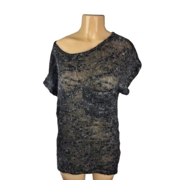 Ilook Oversized Sheer Knit Gray Hi-Low Sweater Top - Picture 2 of 8